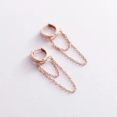 Золотые серьги - кольца с цепочками 470615 Оникс 1.99 г