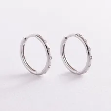 Серебряные серьги - кольца с фианитами 4907 Оникс 1.79 г Белый