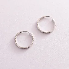 Серьги - кольца в белом золоте (1.8 см) с07797 Оникс