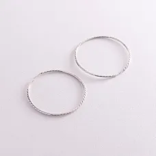 Серьги - кольца в белом золоте (3.8 см) с07796 Оникс