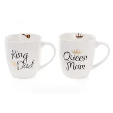 Набір порцелянових кухлів King Dad Queen Mom 520 мл BonaDi 577-524 Набір порцелянових кухлів King Dad Queen Mom 520 мл BonaDi 577-524