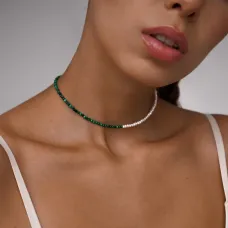 Серебряное колье Жемчужинки и малахит КолЖемМал Оникс 38