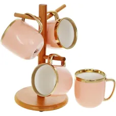 Набор чайный на бамбуковой стойке 4 кружки 320мл Pink Powder Чайная Линия Bona DP118101 Набор чайный на бамбуковой стойке 4 кружки 320мл Pink Powder Чайная Линия Bona DP118101
