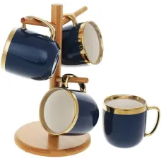 Набор чайный на бамбуковой стойке 4 кружки 320мл Dark Blue Чайная Линия Bona DP118104 Набор чайный на бамбуковой стойке 4 кружки 320мл Dark Blue Чайная Линия Bona DP118104