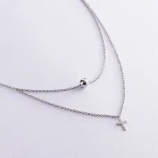 Двойное серебряное колье Шар и крестик 1093 Оникс 41