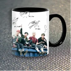 Чашка Fan Girl Група BTS Bangtan Boys БТС Автограф (7083) 330 мл Чорний