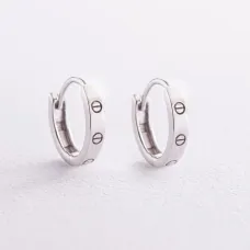 Серьги - кольца Love в белом золоте с08006 Оникс