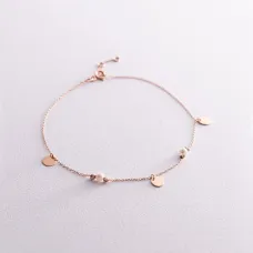 Браслет Монетки и шарики с жемчугом на ногу (красное золото) б05142 Оникс 22 Браслет Монетки и шарики с жемчугом на ногу (красное золото) б05142 Оникс 22