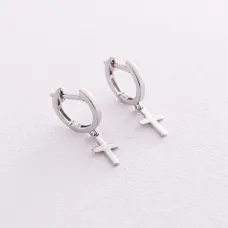 Серебряные серьги - кольца Крестики 40004 Оникс