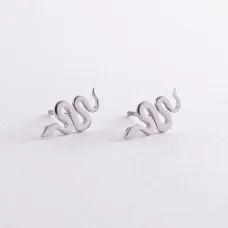 Серьги - пусеты Змеи в белом золоте с07998 Оникс
