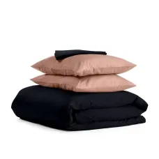 Півтораспальний комплект COSAS BLACK SATIN CS8 Сатин 160х220 см Бежевий/Чорний