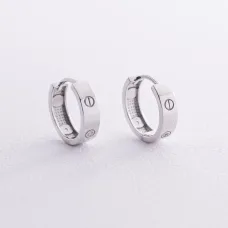 Серьги - кольца Love в белом золоте с07679 Оникс