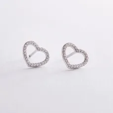 Серебряные серьги - пусеты Сердечки с фианитами OR121210 Оникс