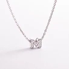 Серебряное колье с буквой М с фианитами 1103 М Оникс 45