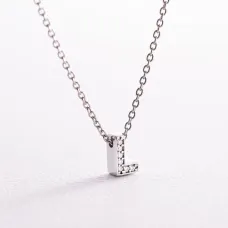Серебряное колье с буквой L с фианитами 1103 L Оникс 45