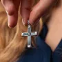 Серебряный крестик With God all things are possible (фианиты, оникс) 280 Оникс