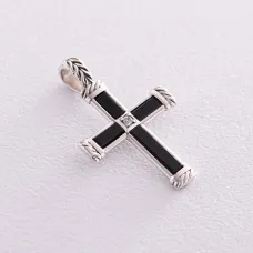 Серебряный крестик With God all things are possible (фианиты, оникс) 280 Оникс