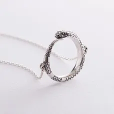 Серебряное колье Змей Уроборос 181256 Оникс 48