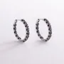 Серебряные серьги - кольца с черными фианитами 087610 Оникс