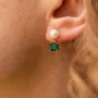 Золотые серьги - пусеты Альма (зеленые фианиты, жемчуг) с08258 Оникс