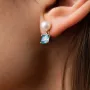 Золотые серьги - пусеты Альма (голубые фианиты, жемчуг) с08253 Оникс