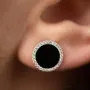 Золотые серьги - пусеты с бриллиантами и эмалью 333341421 Оникс