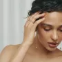 Серьги - пусеты Шарик на цепочке в желтом золоте с08240 Оникс
