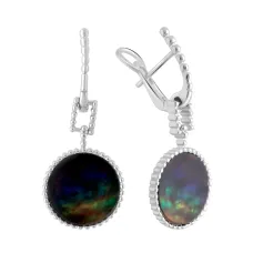 Серебряные серьги SilverBreeze с искусственным аммолитом (2108672)
