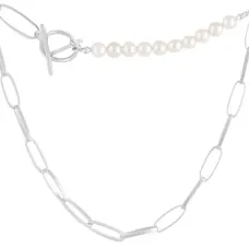 Серебряное колье SilverBreeze с искусственным жемчугом (2115670) 500
