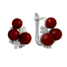 Серебряные серьги SilverBreeze с кораллом фианитами (2136347)
