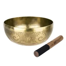 Тибетська співаюча чаша Singing bowl Мантрт Мані і полум'я Холодне кування 23/23/10,5 см Бронзовий (27413) Тибетська співаюча чаша Singing bowl Мантрт Мані і полум'я Холодне кування 23/23/10,5 см Бронзовий (27413)