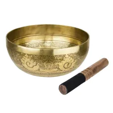 Тибетська співаюча чаша Singing bowl Мантра і полум'я зовні Мушля всередині Холодне кування 24/24/10,8 см Бронзовий (27414) Тибетська співаюча чаша Singing bowl Мантра і полум'я зовні Мушля всередині Холодне кування 24/24/10,8 см Бронзовий (27414)