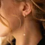 Серьги - кольца Жемчужина на цепочке в желтом золоте с08356 Оникс