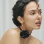 Серьги - кольца с жемчугом (желтое золото) с08359 Оникс