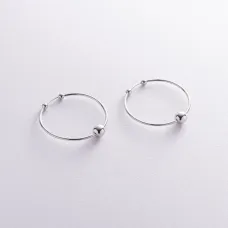 Серьги - кольца Гармония в белом золоте с08364 Оникс