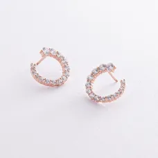 Серьги - пусеты Саманта с фианитами (красное золото) с08448 Оникс