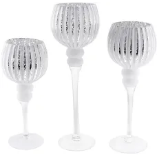 Интерьерные подсвечники в наборе 30см 35см 40см Ero Silver White DP218755 BonaDi Интерьерные подсвечники в наборе 30см 35см 40см Ero Silver White DP218755 BonaDi