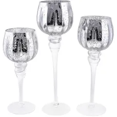 Интерьерные подсвечники в наборе 30см 35см 40см Elpio Silver DP218758 BonaDi Интерьерные подсвечники в наборе 30см 35см 40см Elpio Silver DP218758 BonaDi