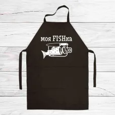 Фартук кухонный с принтом Кавун Моя Fishка Моя фишка Рыба на разделочной доске 68 см Черный
