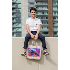 Эко-сумка шоппер с аниме принтом Человек-паук Паутина Вселенных Spider-Man Across the Spider-Verse Кавун Бежевый