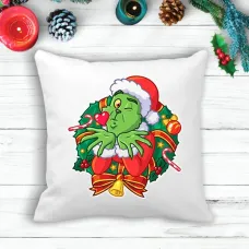 Подушка з новорічним принтом Грінч The Grinch Поцілунок повітряний Білий Кавун П003595