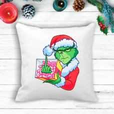 Подушка з новорічним принтом Грінч The Grinch Подарунок F*CK Білий Кавун П003596