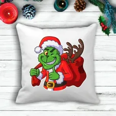 Подушка з новорічним принтом Грінч The Grinch з рюкзаком Білий Кавун П003599