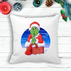 Подушка з новорічним принтом Грінч The Grinch в димарі Білий Кавун П003601