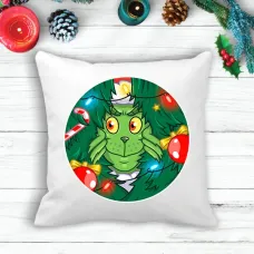 Подушка з новорічним принтом Грінч The Grinch в ялинках Білий Кавун П003602
