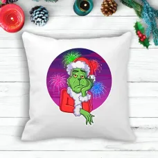 Подушка з новорічним принтом Грінч The Grinch феєрверк Білий Кавун П003608