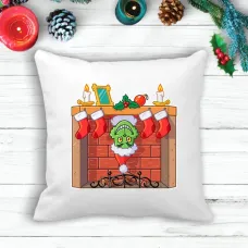 Подушка з новорічним принтом Грінч The Grinch камін Білий Кавун П003609