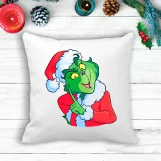 Подушка з новорічним принтом Грінч The Grinch Санта Білий Кавун П003616