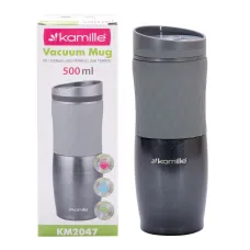 Термос-кружка с tpr вставкой из нержавеющей стали Kamille 0.5 л Grey (KL225595)