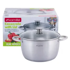 Кастрюля с крышкой 5л из нержавеющей стали для индукции и газа KL226000 Kamille Кастрюля с крышкой 5л из нержавеющей стали для индукции и газа KL226000 Kamille